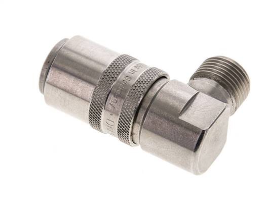 RVS DN 9 Tempereerkoppeling Snelkoppeling G 3/8 inch Buitendraad Dubbele afsluiting 90-deg