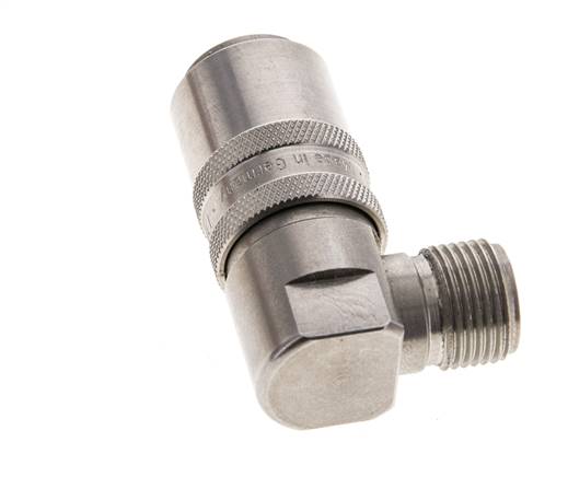 RVS DN 9 Tempereerkoppeling Snelkoppeling G 3/8 inch Buitendraad Dubbele afsluiting 90-deg