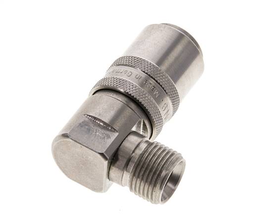 RVS DN 9 Tempereerkoppeling Snelkoppeling G 3/8 inch Buitendraad Dubbele afsluiting 90-deg