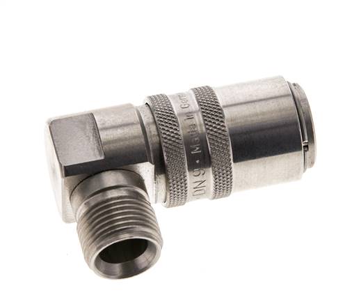 RVS DN 9 Tempereerkoppeling Snelkoppeling G 3/8 inch Buitendraad Dubbele afsluiting 90-deg