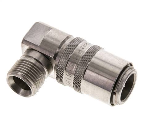 RVS DN 9 Tempereerkoppeling Snelkoppeling G 3/8 inch Buitendraad Dubbele afsluiting 90-deg