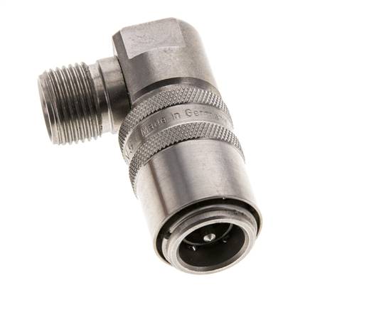 RVS DN 9 Tempereerkoppeling Snelkoppeling G 3/8 inch Buitendraad Dubbele afsluiting 90-deg