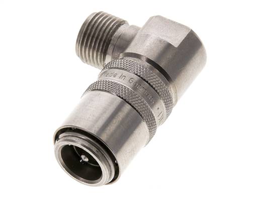 RVS DN 9 Tempereerkoppeling Snelkoppeling G 3/8 inch Buitendraad Dubbele afsluiting 90-deg