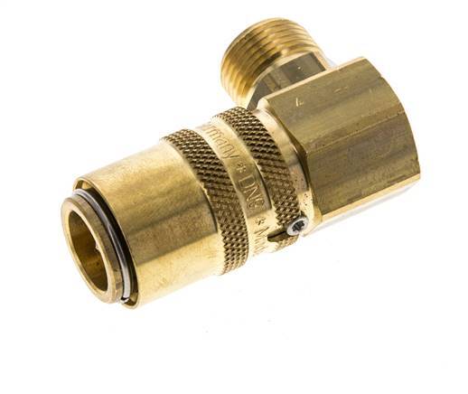 Messing DN 9 Tempereerkoppeling Snelkoppeling G 3/8 inch Buitendraad Loskoppelbeveiliging Dubbele afsluiting 90-deg