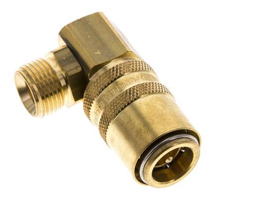 Messing DN 9 Tempereerkoppeling Snelkoppeling G 3/8 inch Buitendraad Loskoppelbeveiliging Dubbele afsluiting 90-deg