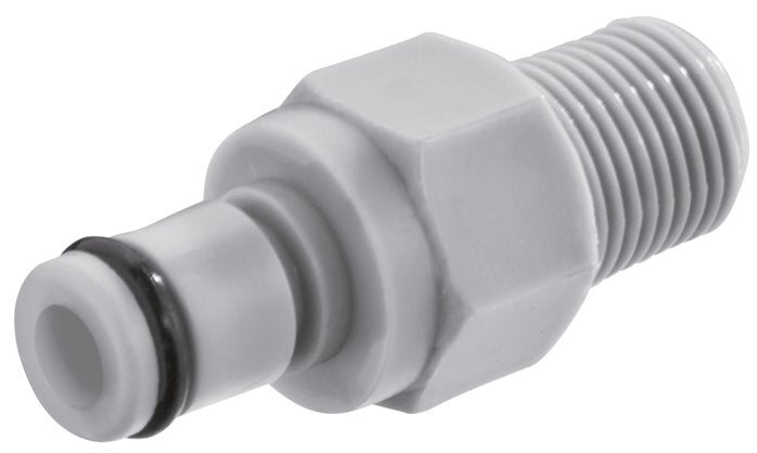 PP DN 3.2 Linktech Koppeling Insteeknippel 1/8 inch NPT buitendraad Dubbele afsluiting Grijze 20 Series