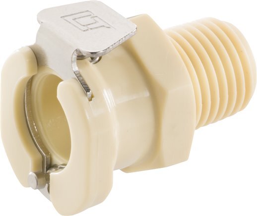 PP DN 6.4 Linktech Koppeling Snelkoppeling 1/4 inch NPT buitendraad Dubbele afsluiting Beige 40 Series