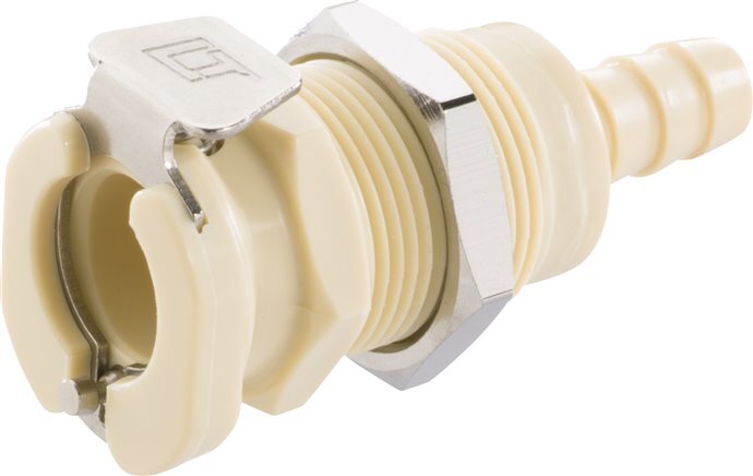 PP DN 6.4 Linktech Koppeling Snelkoppeling 6.4 mm Slangpilaar Schotkoppeling Dubbele afsluiting Beige 40 Series