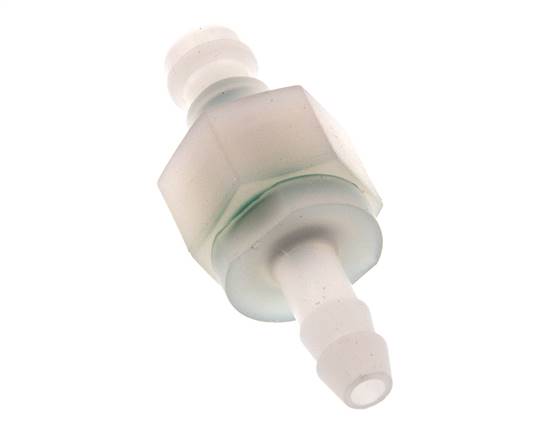 PVDF DN 5 Koppeling Insteeknippel 6 mm Slangpilaar Dubbele afsluiting
