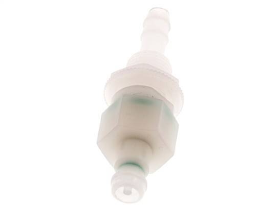 PVDF DN 5 Koppeling Insteeknippel 6 mm Slangpilaar Schotkoppeling Dubbele afsluiting