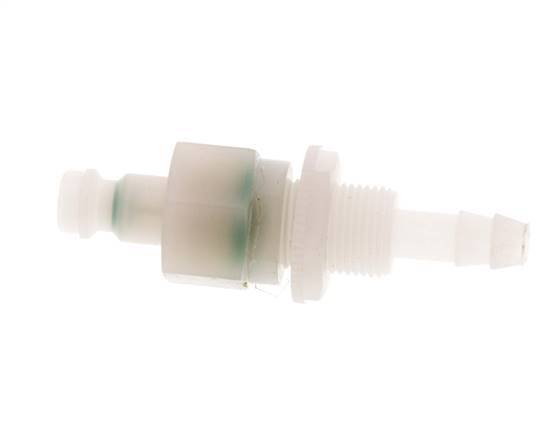 PVDF DN 5 Koppeling Insteeknippel 6 mm Slangpilaar Schotkoppeling Dubbele afsluiting