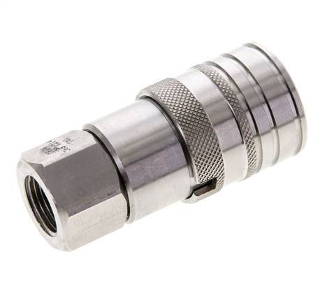 Stainless Steel DN 10 Flat Face Hydraulic Socket G 3/8 inch Female Threads ISO 16028 CEJN D 19.7mm