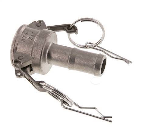 Camlock DN 20 (3/4'') Koppeling RVS met slangpilaar (19 mm) Type C MIL-C-27487