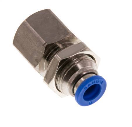6mm x G1/4'' Push-in Fitting with Female Threads Brass/PA 66 NBR Bulkhead [2 Pieces]