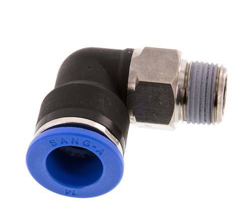 14mm x R3/8'' 90 graden L-verbinding Messing/PA 66 Insteekfitting Buitendraad Kort Draaibaar NBR