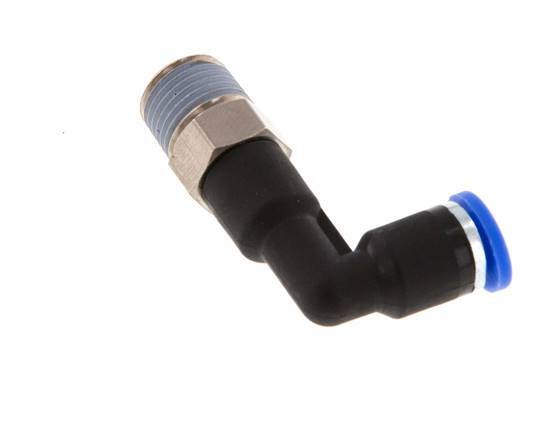 4mm x R1/8'' 90deg Elbow Push-in Fitting with Male Threads Brass/PA 66 NBR Long Body Rotatable [5 Pieces]