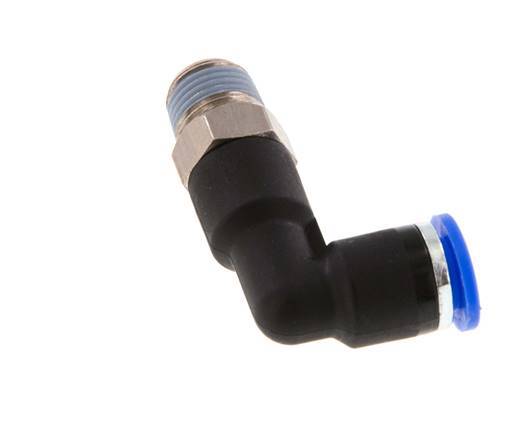 6mm x R1/8'' 90deg Elbow Push-in Fitting with Male Threads Brass/PA 66 NBR Long Body Rotatable [5 Pieces]