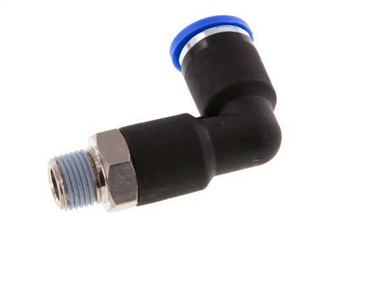 8mm x R1/8'' 90deg Elbow Push-in Fitting with Male Threads Brass/PA 66 NBR Long Body Rotatable [2 Pieces]