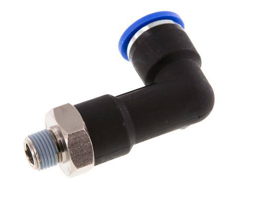 10mm x R1/8'' 90deg Elbow Push-in Fitting with Male Threads Brass/PA 66 NBR Long Body Rotatable [2 Pieces]