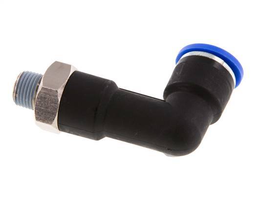 10mm x R1/8'' 90deg Elbow Push-in Fitting with Male Threads Brass/PA 66 NBR Long Body Rotatable [2 Pieces]