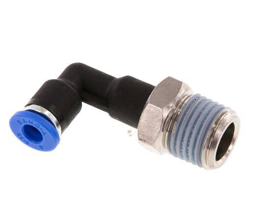 4mm x R1/4'' 90deg Elbow Push-in Fitting with Male Threads Brass/PA 66 NBR Long Body Rotatable [2 Pieces]