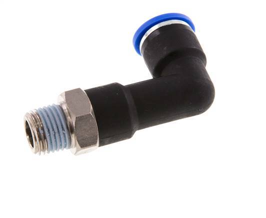 10mm x R1/4'' 90deg Elbow Push-in Fitting with Male Threads Brass/PA 66 NBR Long Body Rotatable [2 Pieces]