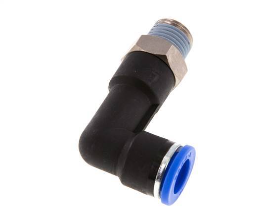 10mm x R1/4'' 90deg Elbow Push-in Fitting with Male Threads Brass/PA 66 NBR Long Body Rotatable [2 Pieces]