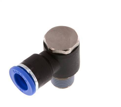 10mm x R1/4'' 90deg Elbow L-shape Push-in Fitting with Male Threads Brass/PA 66 NBR Rotatable [2 Pieces]