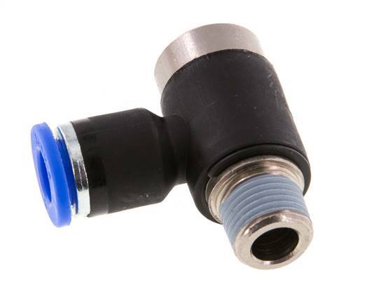 6mm x R1/8'' 90deg Elbow L-shape Push-in Fitting with Male Threads Brass/PA 66 NBR Inner Hexagon Rotatable [2 Pieces]