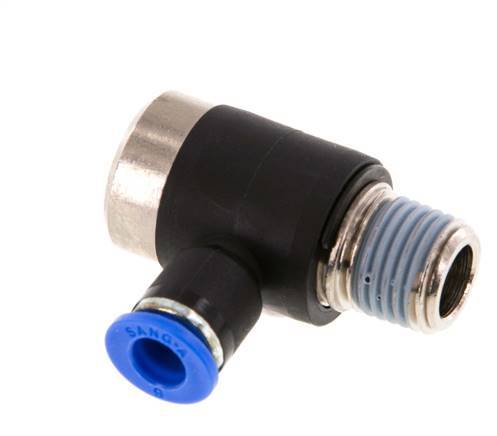 6mm x R1/4'' 90deg Elbow L-shape Push-in Fitting with Male Threads Brass/PA 66 NBR Inner Hexagon Rotatable [2 Pieces]
