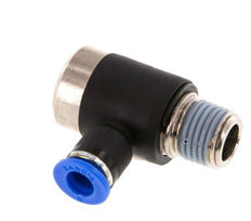 6mm x R1/4'' 90deg Elbow L-shape Push-in Fitting with Male Threads Brass/PA 66 NBR Inner Hexagon Rotatable [2 Pieces]