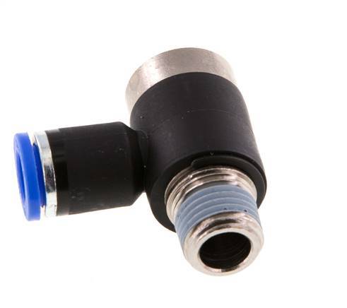 8mm x R1/4'' 90deg Elbow L-shape Push-in Fitting with Male Threads Brass/PA 66 NBR Inner Hexagon Rotatable [2 Pieces]