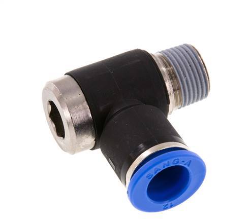 12mm x R3/8'' 90 graden L-vorm Messing/PA 66 Insteekfitting Buitendraad Binnenzeskant Draaibaar NBR