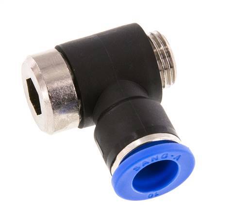 10mm x G1/4'' 90 graden L-vorm Messing/PA 66 Insteekfitting Buitendraad Binnenzeskant Draaibaar NBR