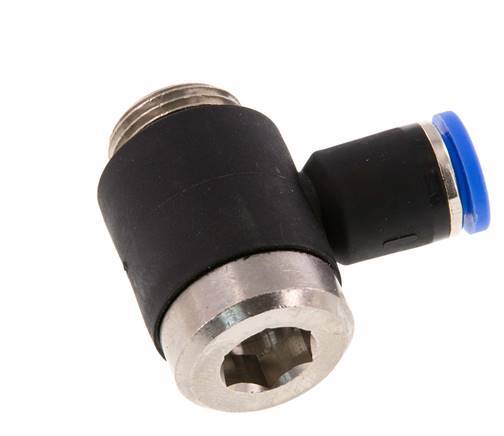 8mm x G3/8'' 90 graden L-vorm Messing/PA 66 Insteekfitting Buitendraad Binnenzeskant Draaibaar NBR