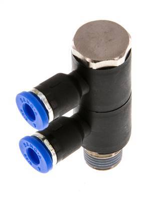 4mm x R1/8'' 2-way Manifold Messing/PA 66 Insteekfitting Buitendraad Draaibaar NBR