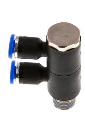 4mm x R1/8'' 2-way Manifold Messing/PA 66 Insteekfitting Buitendraad Draaibaar NBR