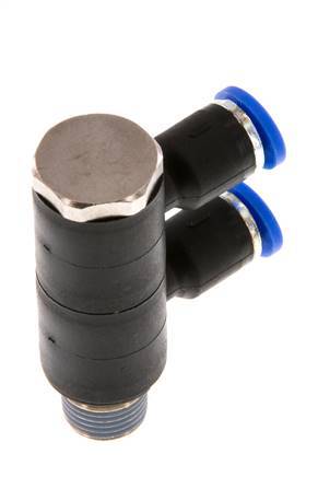 4mm x R1/8'' 2-way Manifold Messing/PA 66 Insteekfitting Buitendraad Draaibaar NBR