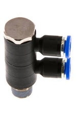 4mm x R1/8'' 2-way Manifold Messing/PA 66 Insteekfitting Buitendraad Draaibaar NBR