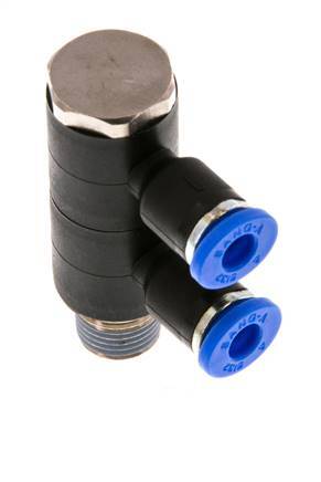 4mm x R1/8'' 2-way Manifold Messing/PA 66 Insteekfitting Buitendraad Draaibaar NBR