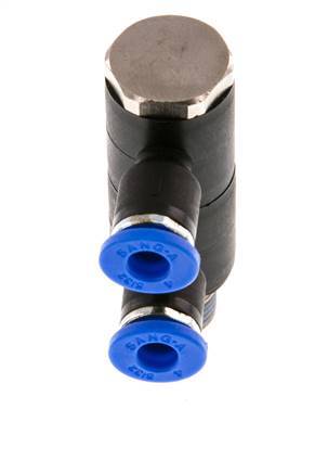 4mm x R1/8'' 2-way Manifold Messing/PA 66 Insteekfitting Buitendraad Draaibaar NBR