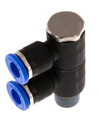 6mm x R1/8'' 2-way Manifold Messing/PA 66 Insteekfitting Buitendraad Draaibaar NBR