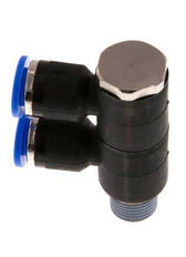 6mm x R1/8'' 2-way Manifold Messing/PA 66 Insteekfitting Buitendraad Draaibaar NBR