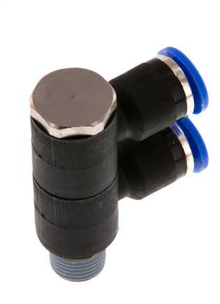 6mm x R1/8'' 2-way Manifold Messing/PA 66 Insteekfitting Buitendraad Draaibaar NBR