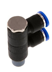 6mm x R1/8'' 2-way Manifold Messing/PA 66 Insteekfitting Buitendraad Draaibaar NBR