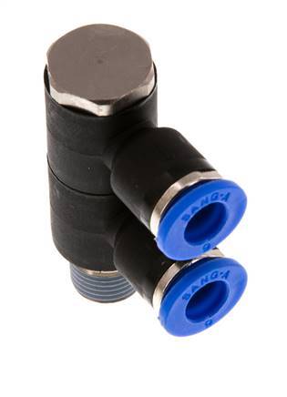 6mm x R1/8'' 2-way Manifold Messing/PA 66 Insteekfitting Buitendraad Draaibaar NBR