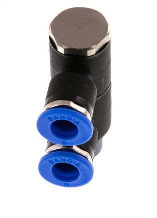 6mm x R1/8'' 2-way Manifold Messing/PA 66 Insteekfitting Buitendraad Draaibaar NBR