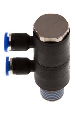 4mm x R1/4'' 2-way Manifold Messing/PA 66 Insteekfitting Buitendraad Draaibaar NBR