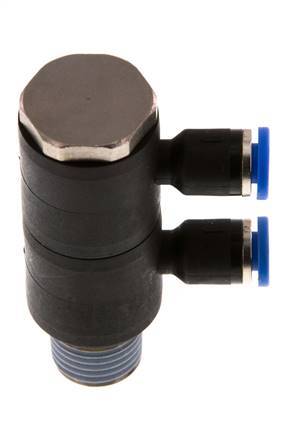4mm x R1/4'' 2-way Manifold Messing/PA 66 Insteekfitting Buitendraad Draaibaar NBR