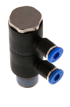 4mm x R1/4'' 2-way Manifold Messing/PA 66 Insteekfitting Buitendraad Draaibaar NBR